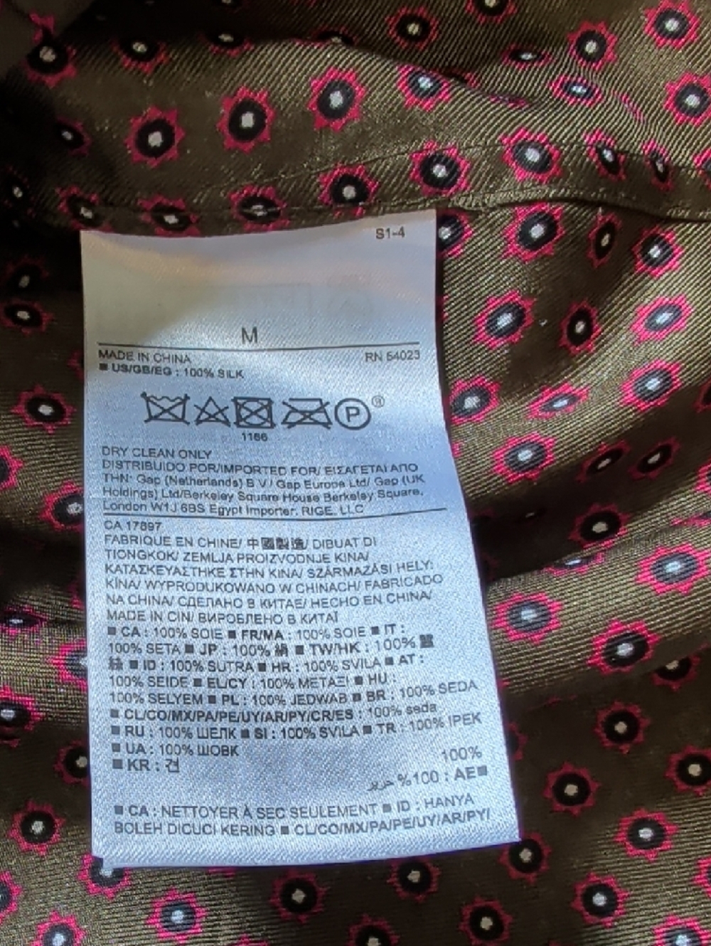 Banana Republic Olive Green Button-Down Shirt with Pink Dot Medallion Print M - Picture 3 of 14